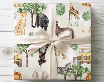 African Safari Animals Pattern Gift Wrap Paper | Jungle Wrapping Paper