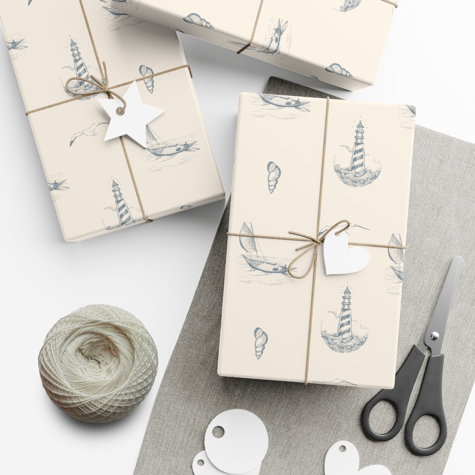 Coastal Seaside Wrapping Paper Roll and Sheets, Classic Preppy Beach ...