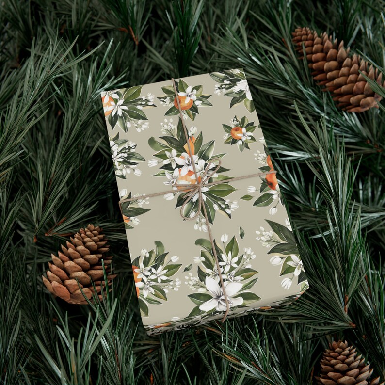 Orange Blossom Fruit Wrapping Paper Roll and Sheet, Florida Floral Party Supplies and Decor Citrus Gift Wrap, Little Cutie Baby Shower Theme image 4