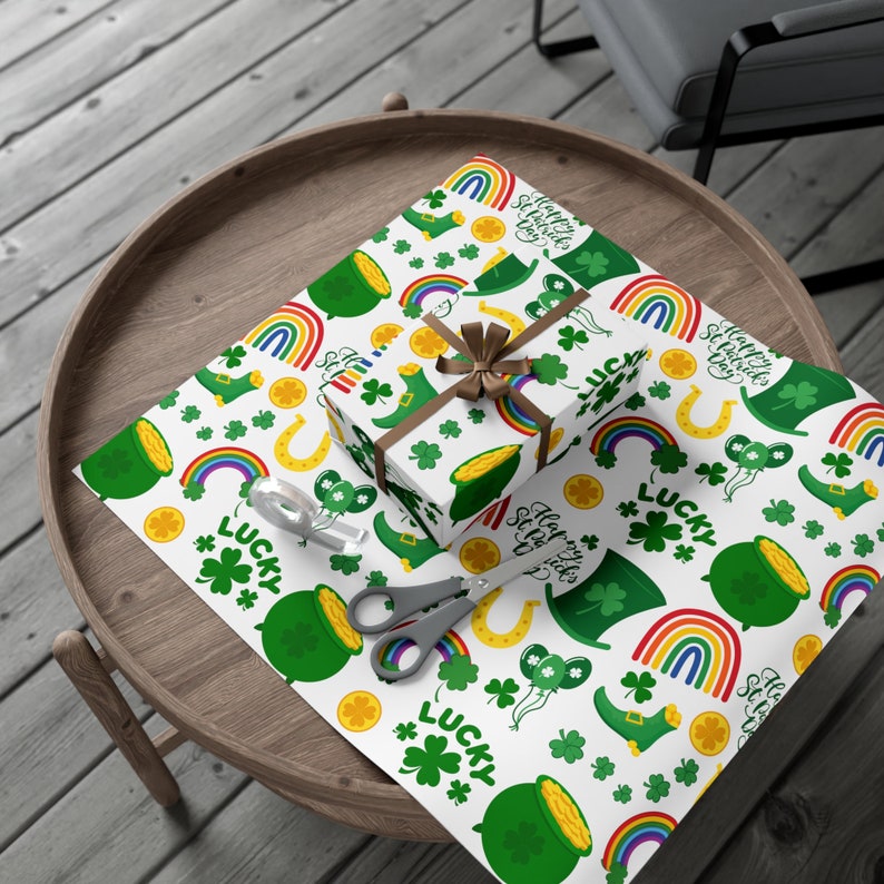 St Patrick's Day Wrapping Paper Roll and Sheet, Rainbow Party Supplies ...