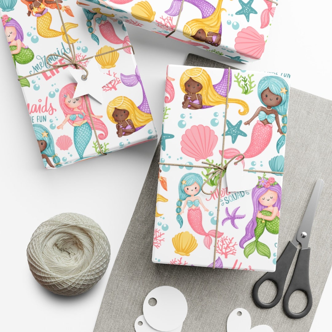 Mermaid Birthday Wrapping Paper for Kids, Girls Party Decorations ...