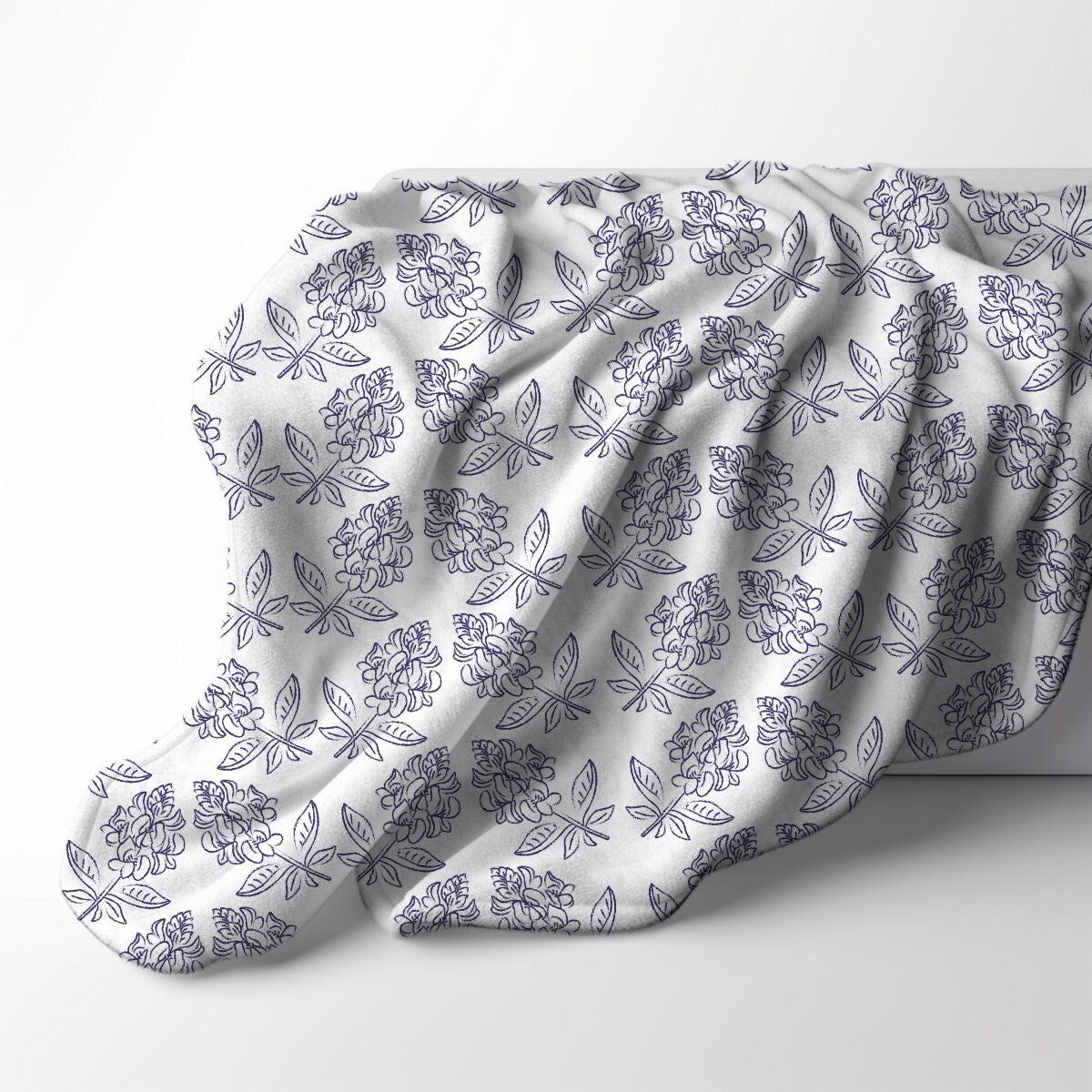 Texas Bluebonnet White Velveteen Plush Throw Blanket, Floral Home Decor, Housewarming Wedding Birthday Gift for Spring, State Flower Accent