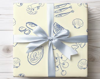 Hand-Drawn Amalfi Coast Pattern Gift Wrap Paper | Coastal Ocean Wrapping Sheets