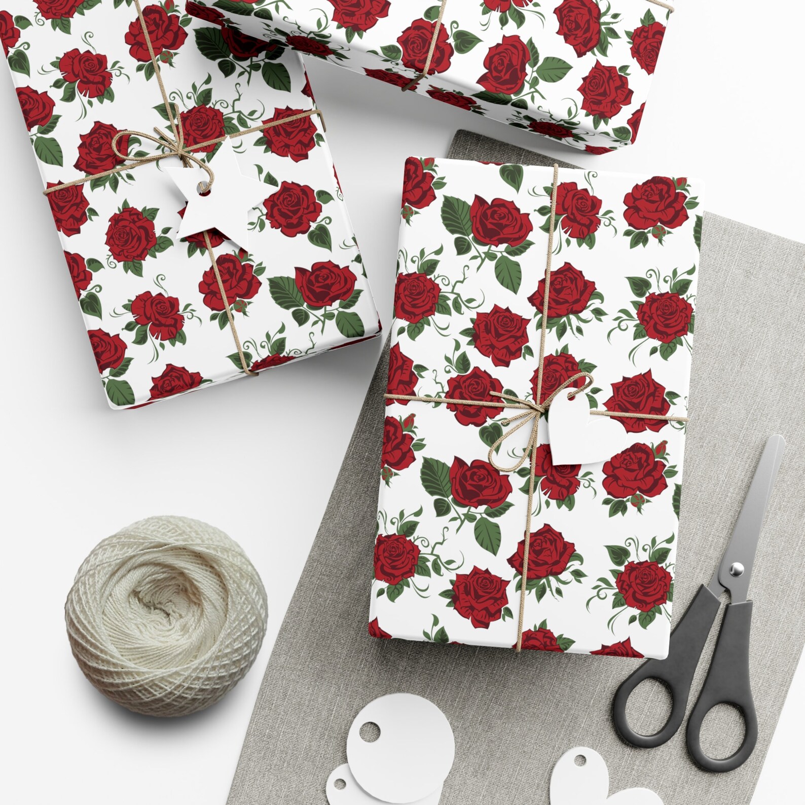Pretty Rose Red and White Wrapping Paper Roll and Sheet, Valentine ...