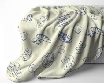 Italian Food Lightweight Velveteen Throw Blanket, Cozy Home Decor, Coastal Summer Foodie Gift, Mediterranean Amalfi Coast, Italy Travel