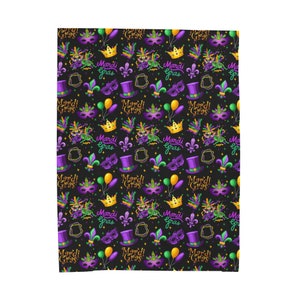 Mardi Gras Parade Fleur De Lis Velveteen Plush Throw Blanket, New Orleans Purple Green Yellow Home Decor, Louisiana Souvenir Gift, Travel zdjęcie 4