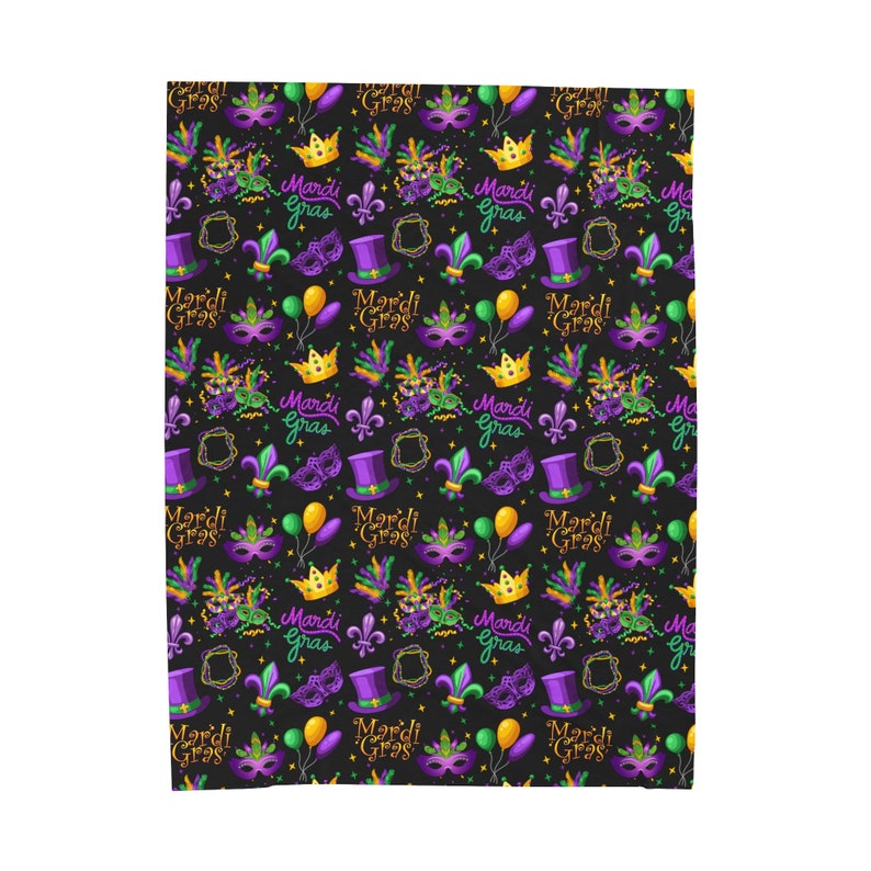Mardi Gras Parade Fleur De Lis Velveteen Plush Throw Blanket, New Orleans Purple Green Yellow Home Decor, Louisiana Souvenir Gift, Travel zdjęcie 4