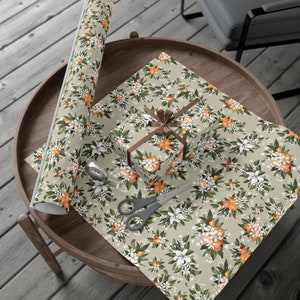 Orange Blossom Fruit Wrapping Paper Roll and Sheet, Florida Floral Party Supplies and Decor Citrus Gift Wrap, Little Cutie Baby Shower Theme image 3