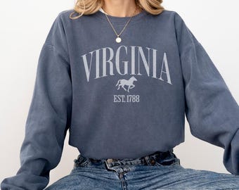 Vintage Virginia Comfort Colors Crewneck Sweatshirt, Student T Shirt, Travel Tee, Moving Gift, East Coast Souvenir Tshirt, State Pullover