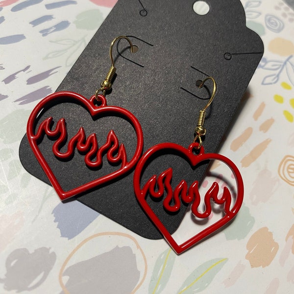 Red Flame Heart Earrings