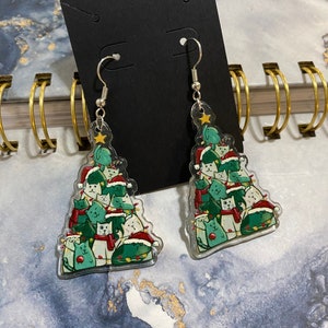 Cat Christmas Tree Earrings
