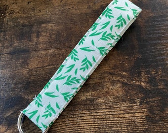 Green and White Plant Wristlet Keychain