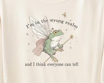 T-shirt Funny Frog: I'm in the Wrong Realm Comfort Kleuren T-shirts T-shirts Weirdcore Meme Unfunny Losgeslagen Grappig Retro Gen Z Raar