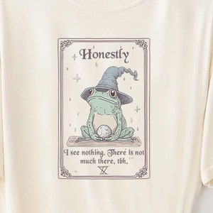 Frosch Tarot Karte T-shirt. Komfort Farben Lustig Weirdcore Sprüche Einzigartige Tshirt Tee Erwachsene Männer Frauen Meme Grafik sarkastische Magie Einkaufstasche