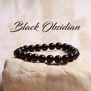 Black Obsidian Crystal Bracelet, Beaded Gemstone Bracelet, Stackable Stretch Bracelet, Crystal Bracelets for Women, Obsidian Bracelet Men