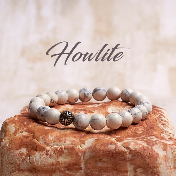 Howlite Crystal Bracelet, Healing Crystal Bracelet, White Howlite Stretch Bracelet, Natural Gemstone Jewelry, Calming Howlite Bracelet