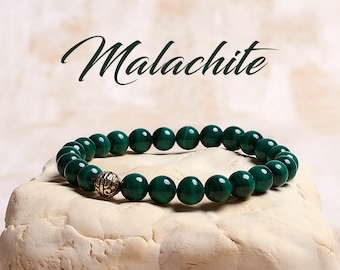 Malachite Crystal Bracelet, Crystal Healing Bracelet, Transformation and Protection Bracelet, Green Stone Bracelet, Dainty Crystal Jewelry