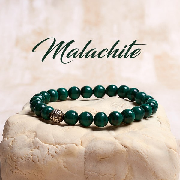 Malachite Crystal Bracelet, Crystal Healing Bracelet, Transformation and Protection Bracelet, Green Stone Bracelet, Dainty Crystal Jewelry