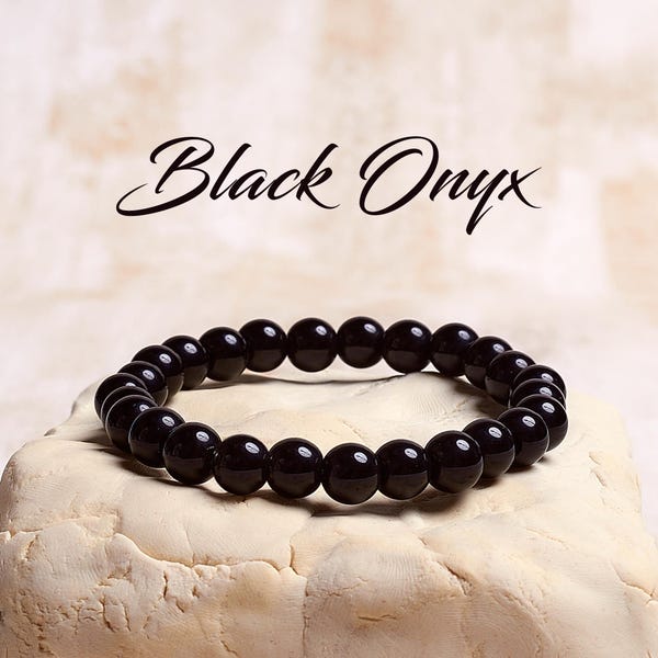 Black Onyx Crystal Bracelet, Physical Healing and Pain Relief, Healing Crystal Bracelet, Stretch Bracelet, Bracelet for Women, Mens Bracelet