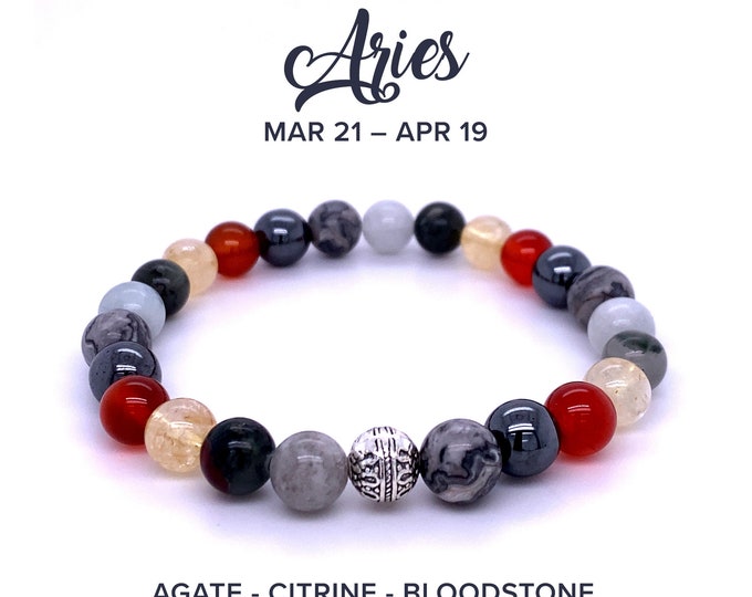 Aries Zodiac Bracelet, Aries Crystal Bracelet, Aries Birthstone Bracelet, Aries Healing Crystals, Aries Birthday Gift, Aries Gifts for Men