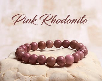 Pink Rhodonite Crystal Bracelet, Handmade Crystal Jewelry, Rhodochrosite Bracelet, Natural Gemstone Bracelet, Women Crystal Bracelet