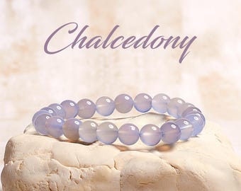 Blue Chalcedony Crystal Bracelet, Healing Crystal Bracelet, Chalcedony Stretch Bracelet, Handmade Gemstone Bracelet, Mens Bracelet