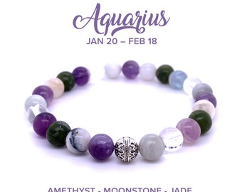 Aquarius Crystal Bracelet, Aquarius Zodiac Bracelet, Aquarius Crystals Healing, Friendship Bracelet, Aquarius Birthday Gift, Mens Bracelet