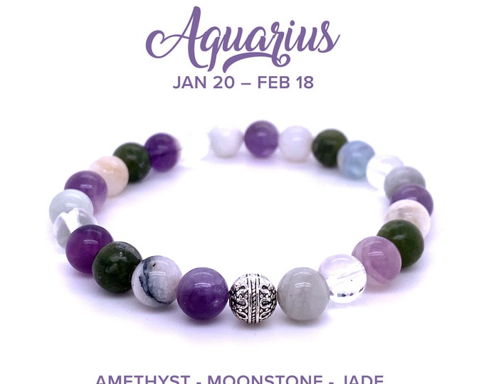 Aquarius Crystal Bracelet, Aquarius Zodiac Bracelet, Aquarius Crystals Healing, Friendship Bracelet, Aquarius Birthday Gift, Mens Bracelet