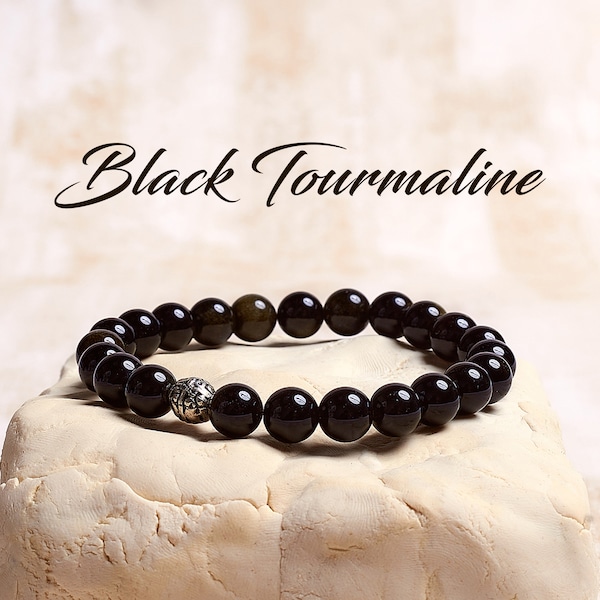 Black Tourmaline Crystal Bracelet, Crystal Healing Bracelet, Beaded Gemstone Bracelet, Stretch Bracelet, Handmade Gemstone Bracelet