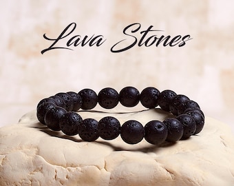 Lava Stone Crystal Bracelet, Healing Crystal Bracelet, Lava Stone Stretch Bracelet, Lava Gemstone Bracelet, Mens Bracelet, Stretch Bracelet