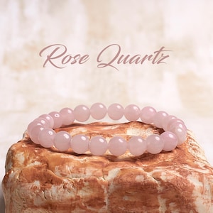 Rose Quartz Bracelet, Healing Crystal Bracelet, Pink Stone Jewelry, Mala Bracelet, Natural Gemstone Bracelet, Stress Relief, Gift for Her