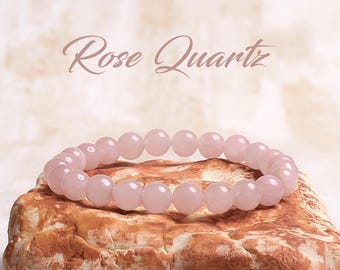 Rose Quartz Bracelet, Healing Crystal Bracelet, Pink Stone Jewelry, Mala Bracelet, Natural Gemstone Bracelet, Stress Relief, Gift for Her