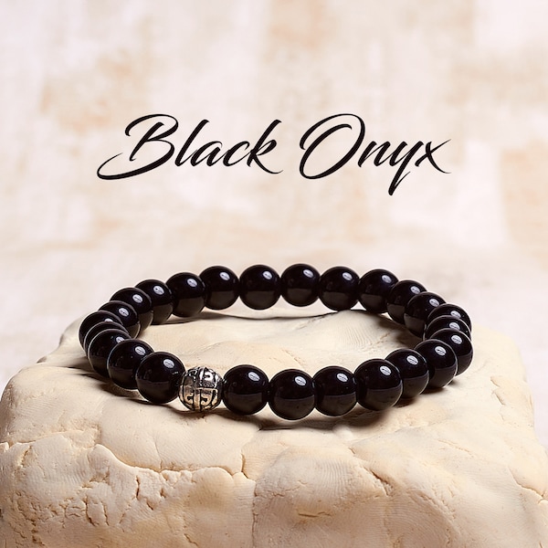 Black Onyx Crystal Bracelet, Physical Healing and Pain Relief, Healing Crystal Bracelet, Stretch Bracelet, Bracelet for Women, Mens Bracelet