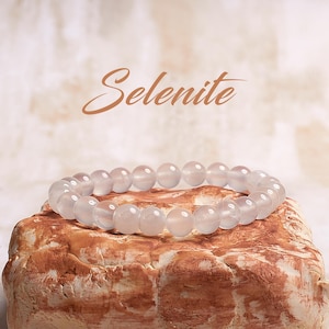 Selenite Crystal Bracelet, Healing Crystal Bracelet, Stretch Bracelet, Energy Crystals, Protection Bracelet, Birthday Gift for Women