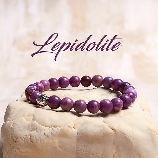 Lepidolite Crystal Bracelet, Handmade Gemstone Bracelet, Stress Relief Gift for Her, Healing Crystals, Energy Bracelet, Bracelets for Men