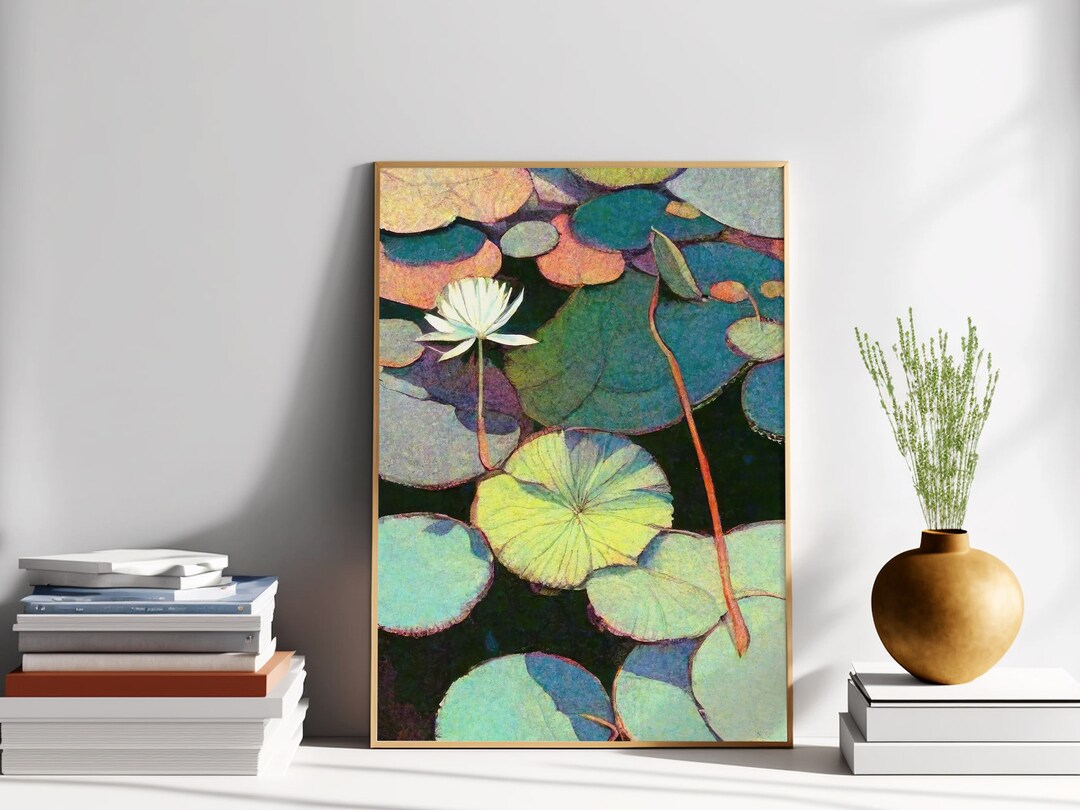 Printable Vintage Painting of Green Lily Pads - Printable Oil Painting ...