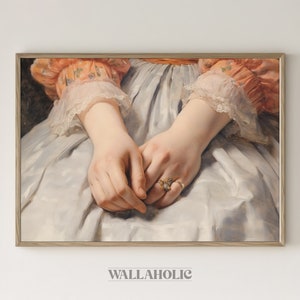 Afdrukbare Victoriaanse bleke handen schilderij - witte jurk Artwork voor Home Decor