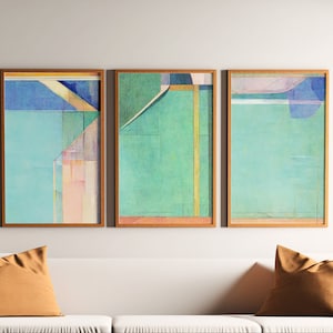 Set of 3 Blue and Green Abstract Art Print, Blue and Green Abstract Art, Printable Art, Gallery Wall Art, Minimal Prints, Modern Wall Art