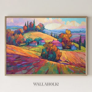 Printable Colorful Rolling Hills with Large Brush Strokes - Instant Download Wall Art