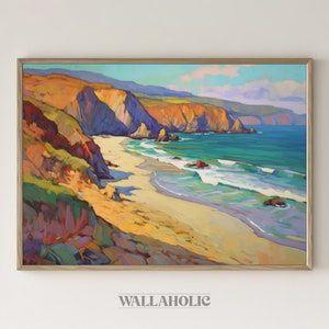 Printable Coastal Contemporary Oil Painting | California Coast Wall Art