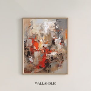 Printable Abstract Oil Painting Wall Art - Red, Grey & Brown - Instant Download - Modern Home Decor - Digital Art