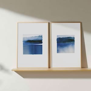 2er Set marineblaue abstrakte Druckbare Wandkunst, Mid Century Wand digitale Kunst, Set von 2 Drucken dunkelblau, WohnzimmerKunst