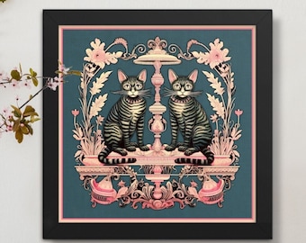 Striped Cats Folk Art Print Maximalist Kitten Nature Illustration Witchy Celestial Southwestern Cottagecore Moody by VanyaS DarkessentialsS