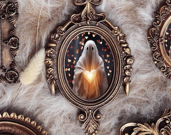 Ghost Painting In Vintage Ornate Frame Heart Spirit Portrait Whimsical Halloween Art Small Painting Decor by VanyaS DarkessentialsS
