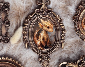 Dragon Painting In Vintage Ornate Frame Fantasy Creature Portrait Mythical Beast Art Small Painting Gothic by VanyaS DarkessentialsS