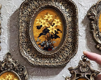 Lily Painting Flower Botanical In Vintage Ornate Frame Asian Floral Wall Art Small Print Classic Nature Illustrate by VanyaS DarkessentialsS