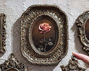 Moody Rose Painting Vintage Poster Petite Miniature Antique Print Small Canvas Ornate Oddities Curiosities Design by VanyaS DarkessentialsS