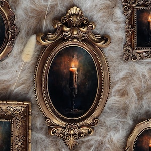 Kerze Gothic Stillleben Dark Academia Malerei Vintage Style Kunstdruck In verzierten Rahmen Stimmungsvolle Wandkunst Miniatur von VanyaS DarkesstialsS