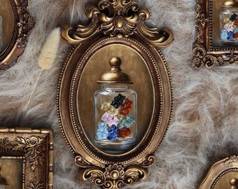Candy Gummy Bears In Glass Jar Painting In Vintage Frame Colorful Miniature Wall Art Whimsical Kitchen by VanyaS DarkessentialsS