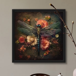 Maximalist Dragonfly Art Print With Flowers Fall Wall Art Witchy Décor Vintage Forestcore Wall Painting Oil Canvas by VanyaS DarkessentialsS